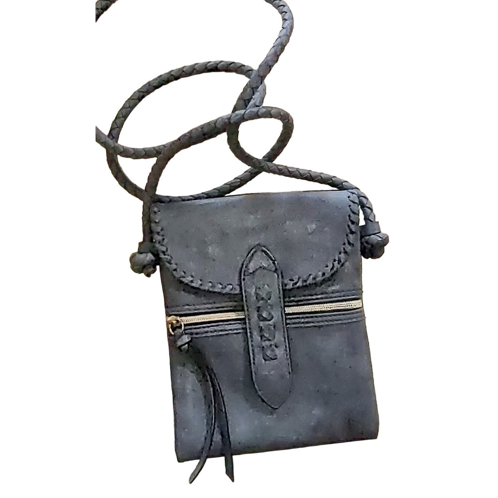 Gunmetal Gray Faux Leather Mini Crossbody Purse w/ Braided Strap